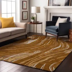 Photo of Rust Beige And Gray Abstract Washable Area Rug With UV Protection