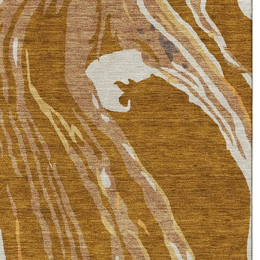 Rust Beige And Gray Abstract Washable Area Rug With UV Protection Photo 2