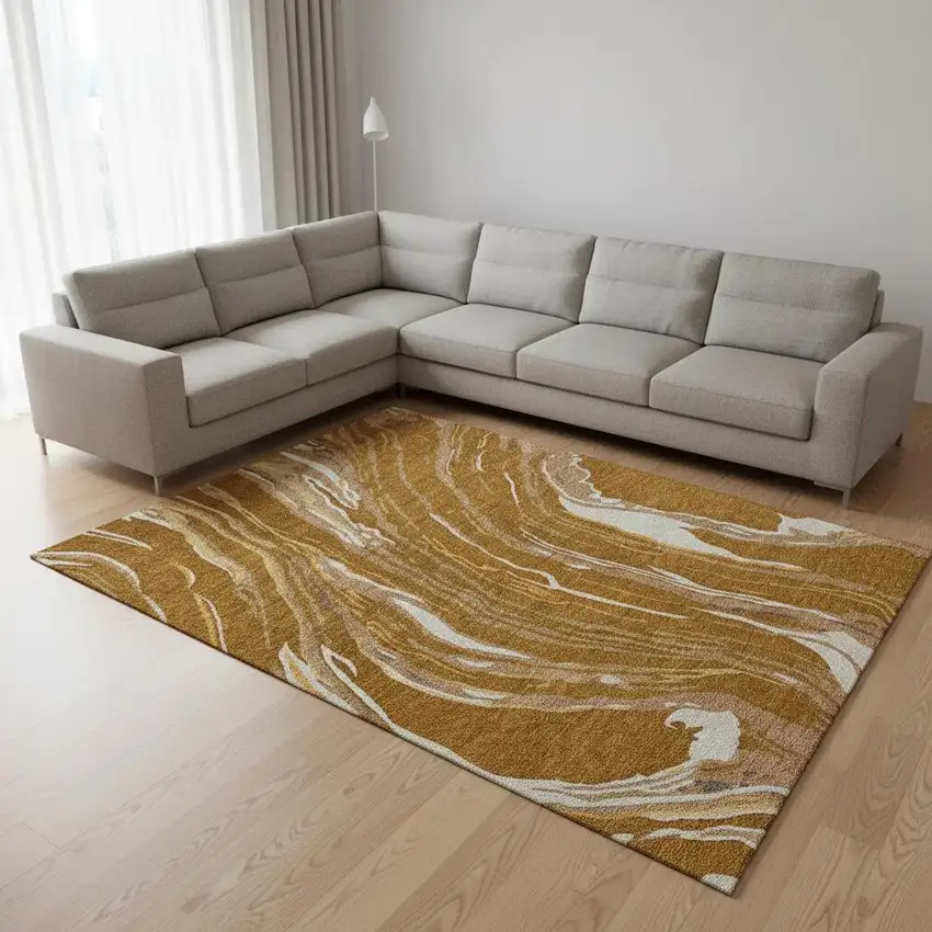 Rust Beige And Gray Abstract Washable Area Rug With UV Protection Photo 2
