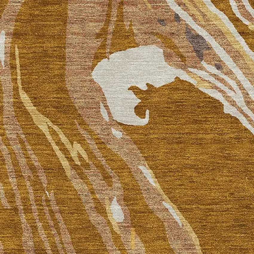Rust Beige And Gray Abstract Washable Area Rug With UV Protection Photo 2