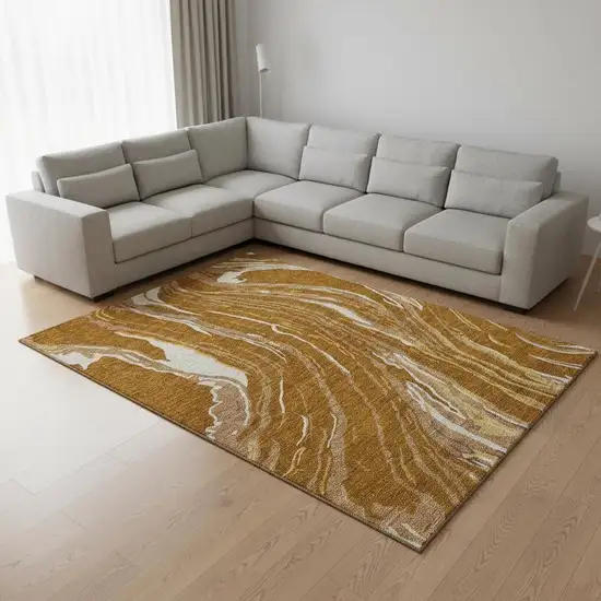 Rust Beige And Gray Abstract Washable Area Rug With UV Protection Photo 2