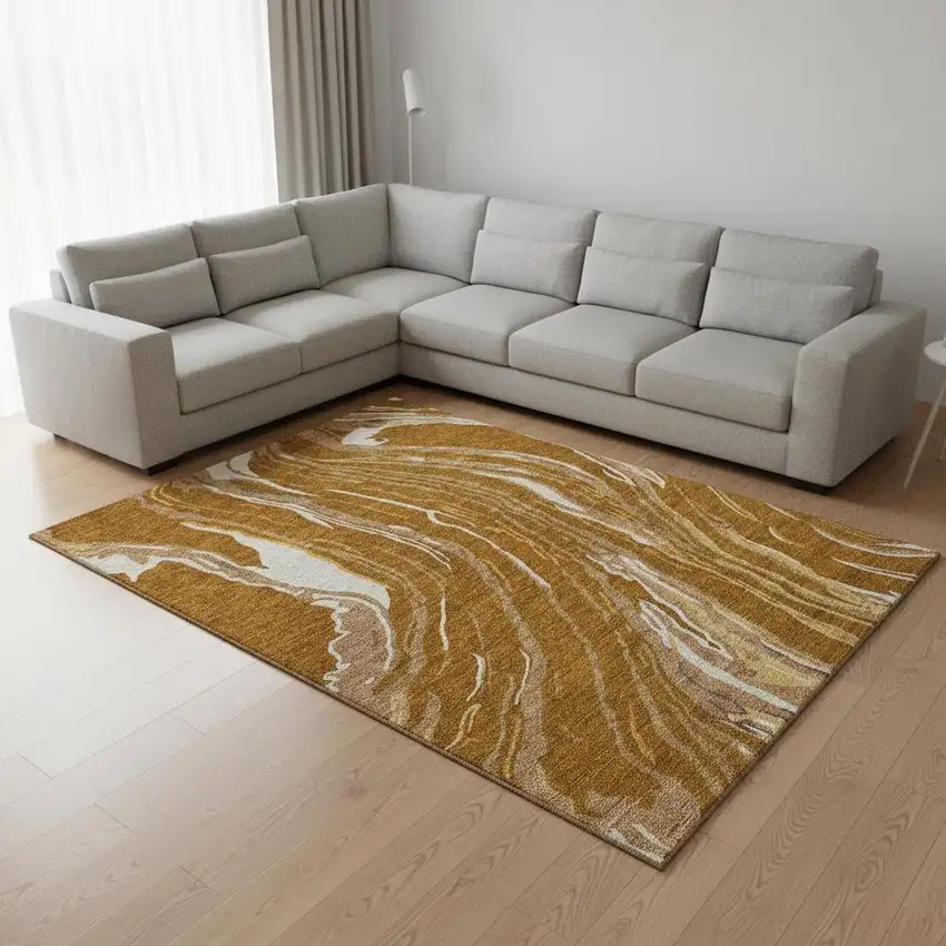 Rust Beige And Gray Abstract Washable Area Rug With UV Protection Photo 2