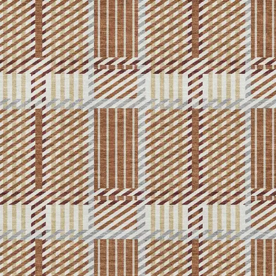 Rust Beige And Gray Plaid Washable Area Rug With UV Protection Photo 2