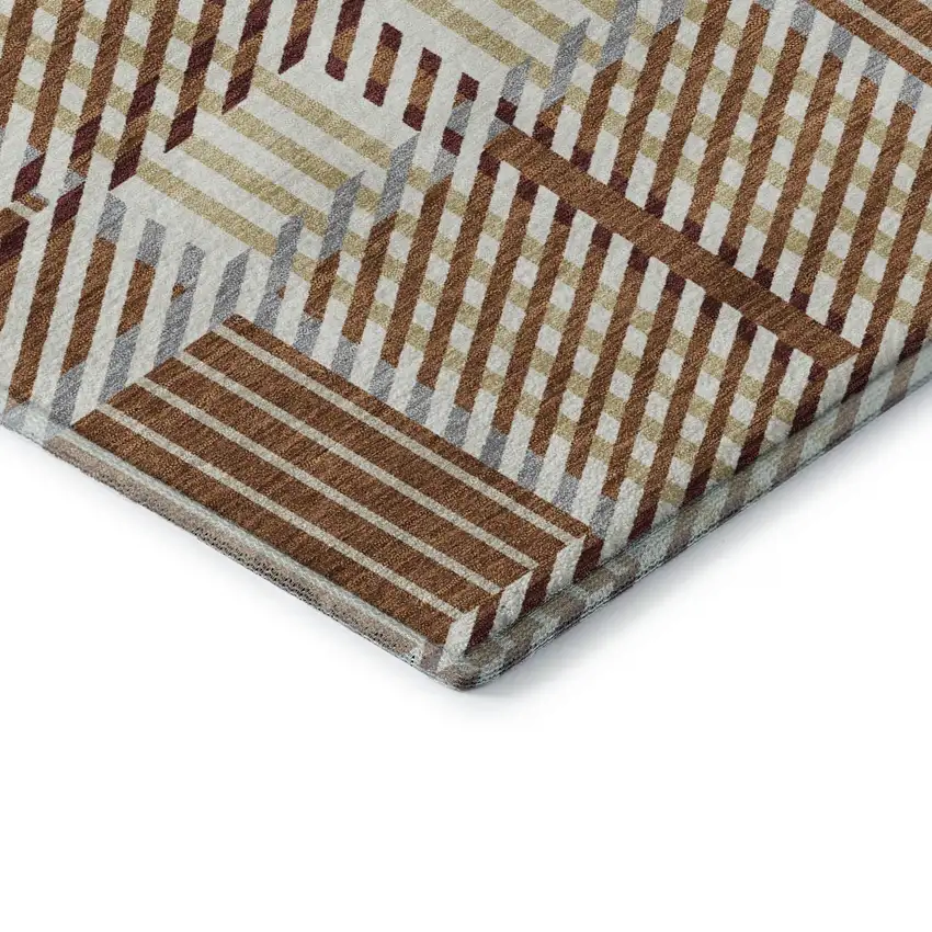 Rust Beige And Gray Plaid Washable Area Rug With UV Protection Photo 7