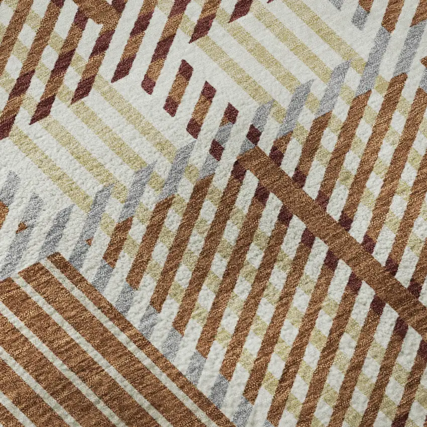 Rust Beige And Gray Plaid Washable Area Rug With UV Protection Photo 9