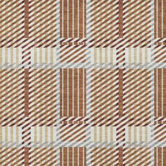 Rust Beige And Gray Plaid Washable Area Rug With UV Protection Photo 2