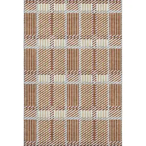 Photo of Rust Beige And Gray Plaid Washable Area Rug With UV Protection