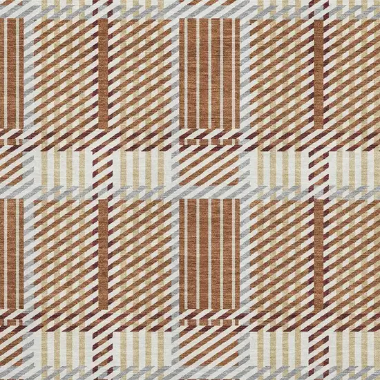 Rust Beige And Gray Plaid Washable Area Rug With UV Protection Photo 2