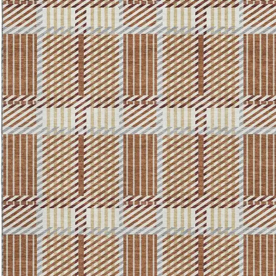 Rust Beige And Gray Plaid Washable Area Rug With UV Protection Photo 3