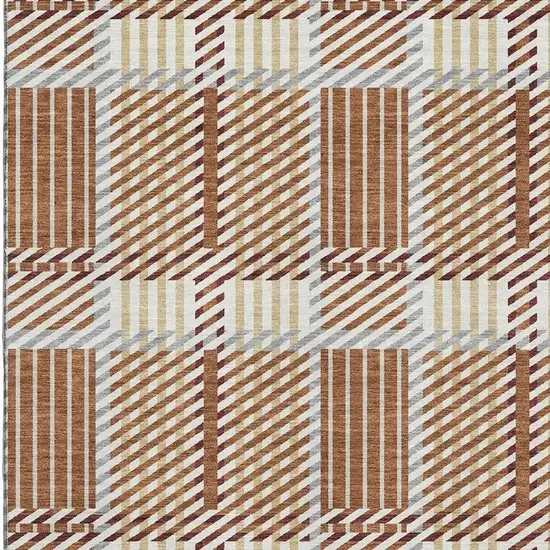 Rust Beige And Gray Plaid Washable Area Rug With UV Protection Photo 2
