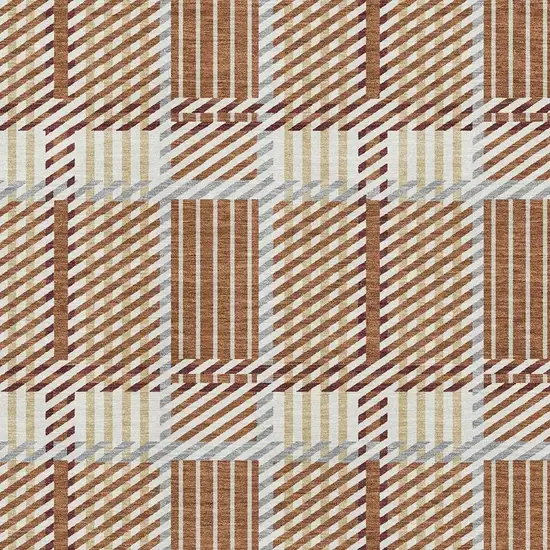 Rust Beige And Gray Plaid Washable Area Rug With UV Protection Photo 2