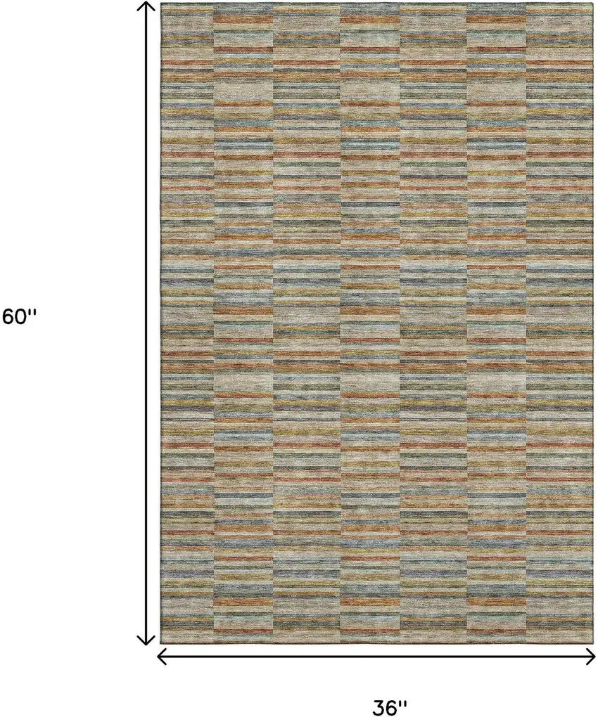 Rust Beige And Gray Striped Washable Area Rug With UV Protection Photo 3