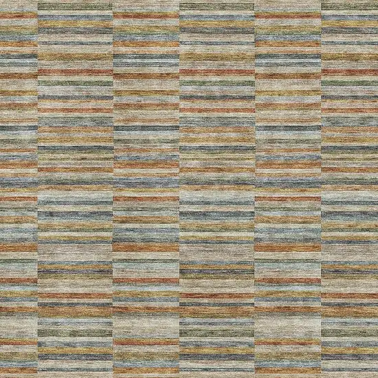 Rust Beige And Gray Striped Washable Area Rug With UV Protection Photo 3