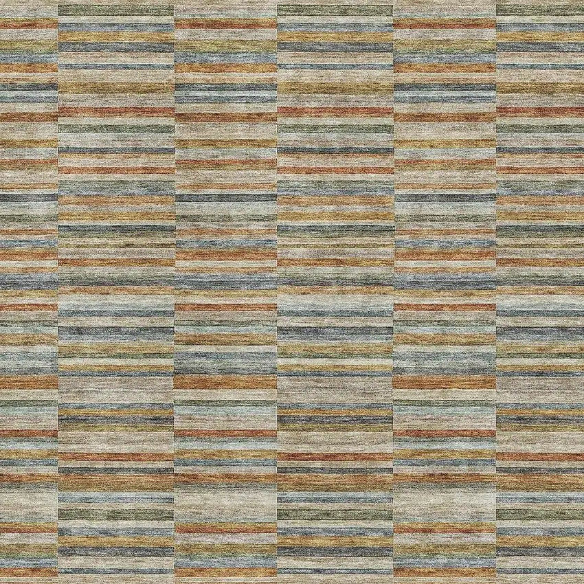 Rust Beige And Gray Striped Washable Area Rug With UV Protection Photo 3