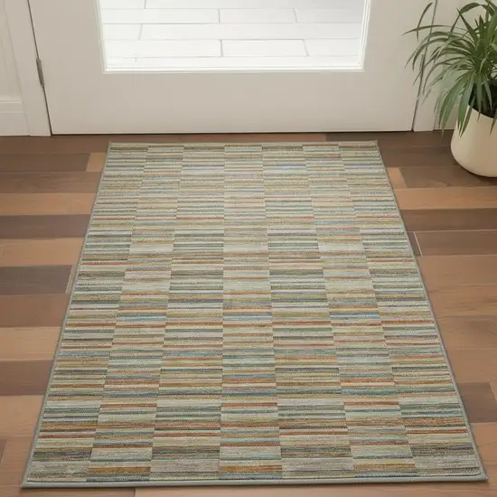 Rust Beige And Gray Striped Washable Area Rug With UV Protection Photo 2