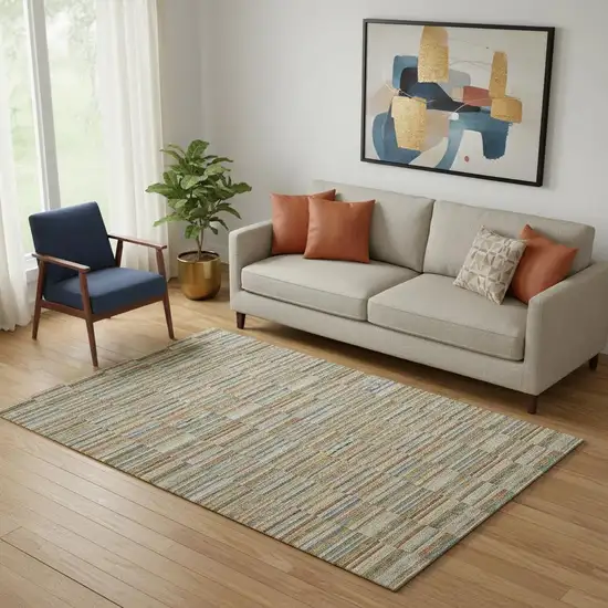 Rust Beige And Gray Striped Washable Area Rug With UV Protection Photo 1