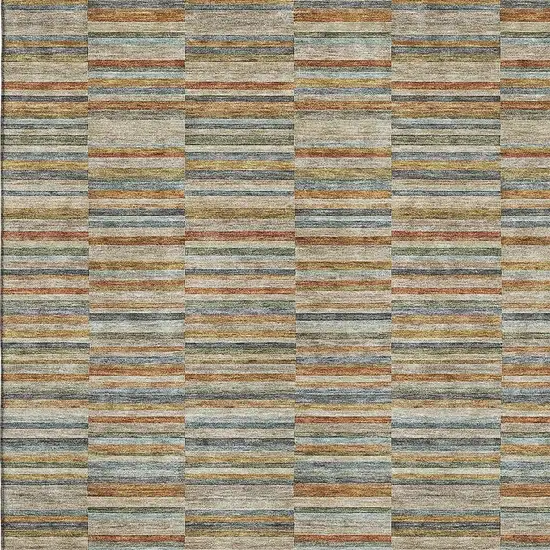 Rust Beige And Gray Striped Washable Area Rug With UV Protection Photo 3