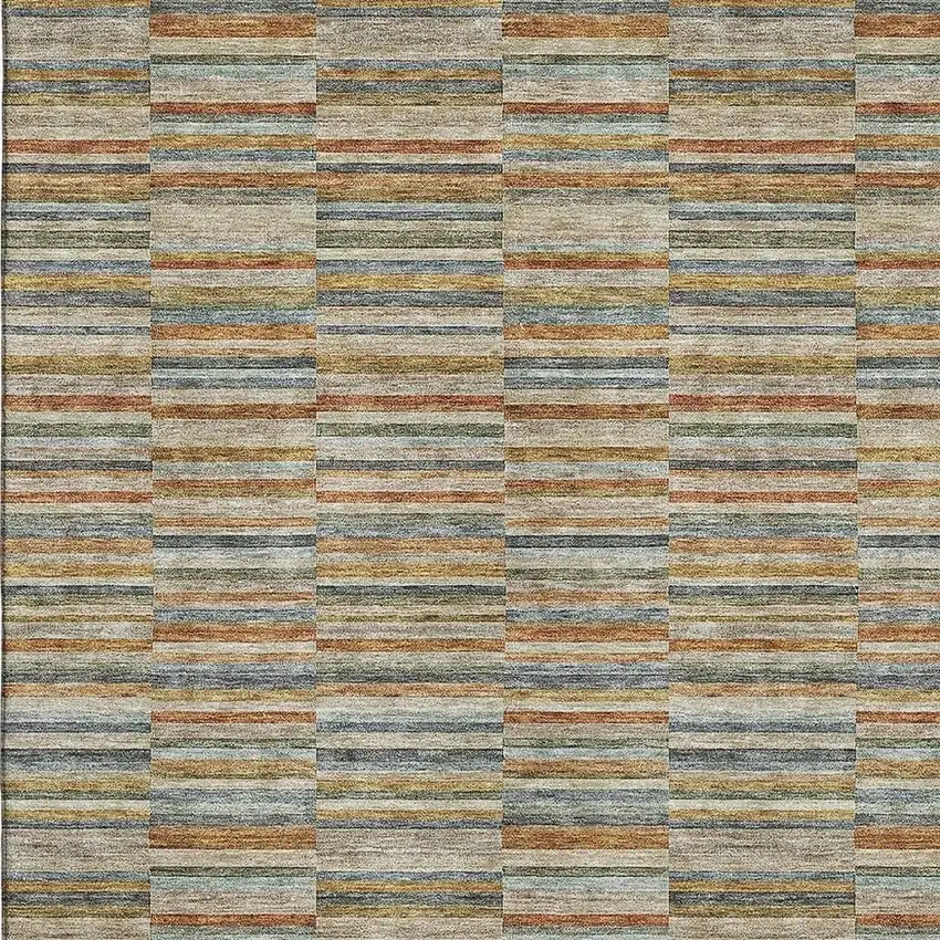 Rust Beige And Gray Striped Washable Area Rug With UV Protection Photo 3