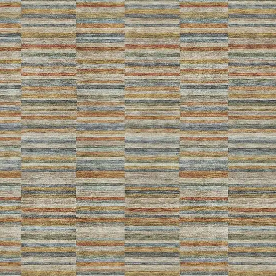 Rust Beige And Gray Striped Washable Area Rug With UV Protection Photo 3