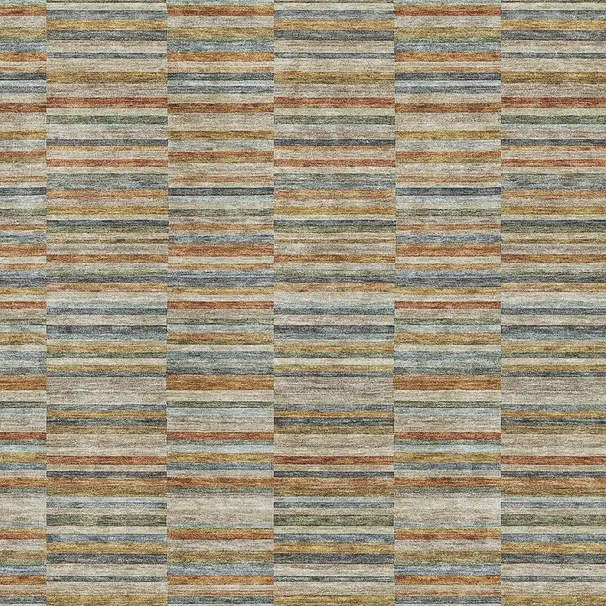 Rust Beige And Gray Striped Washable Area Rug With UV Protection Photo 3