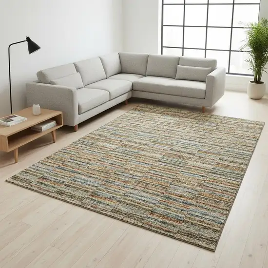 Rust Beige And Gray Striped Washable Area Rug With UV Protection Photo 2