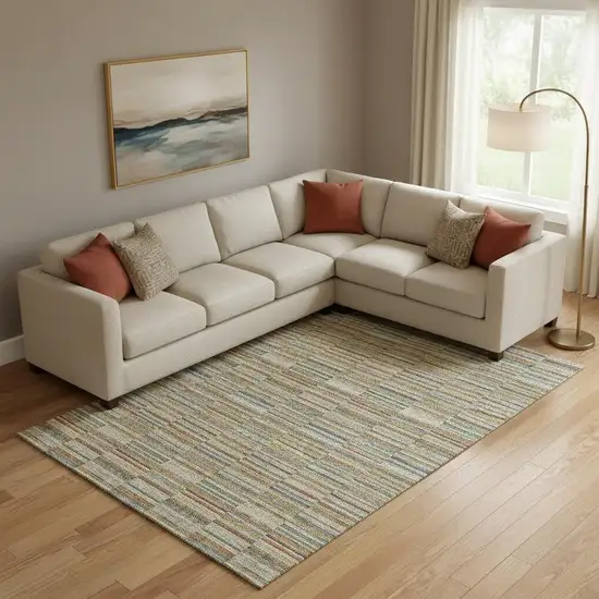 Rust Beige And Gray Striped Washable Area Rug With UV Protection Photo 1