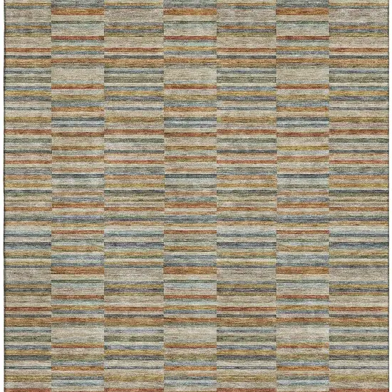 Rust Beige And Gray Striped Washable Area Rug With UV Protection Photo 4
