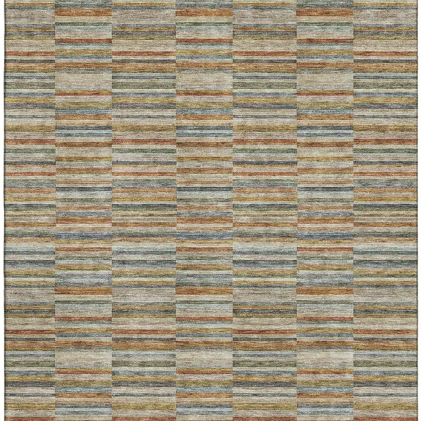 Rust Beige And Gray Striped Washable Area Rug With UV Protection Photo 4