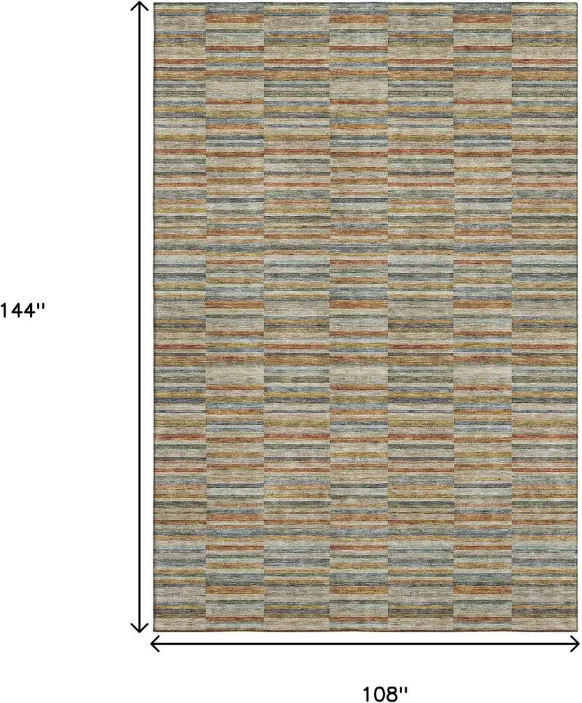 Rust Beige And Gray Striped Washable Area Rug With UV Protection Photo 3