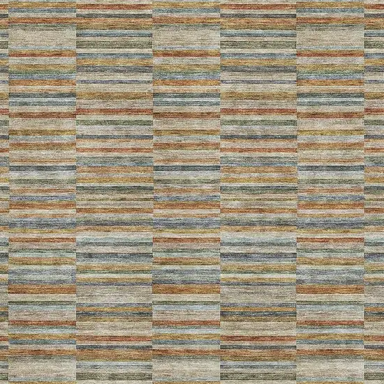 Rust Beige And Gray Striped Washable Area Rug With UV Protection Photo 3