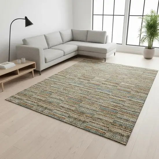 Rust Beige And Gray Striped Washable Area Rug With UV Protection Photo 2