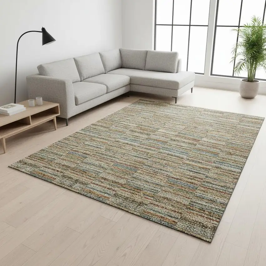 Rust Beige And Gray Striped Washable Area Rug With UV Protection Photo 2