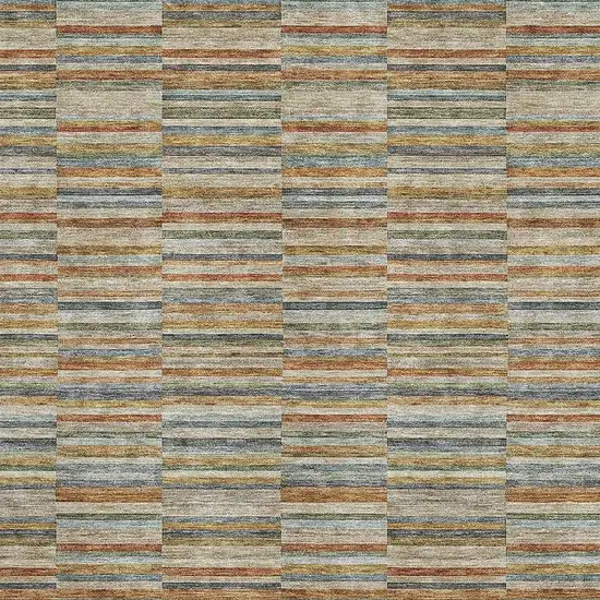Rust Beige And Gray Striped Washable Area Rug With UV Protection Photo 3