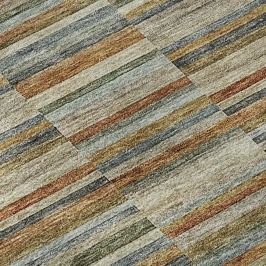 Rust Beige And Gray Striped Washable Area Rug With UV Protection Photo 9