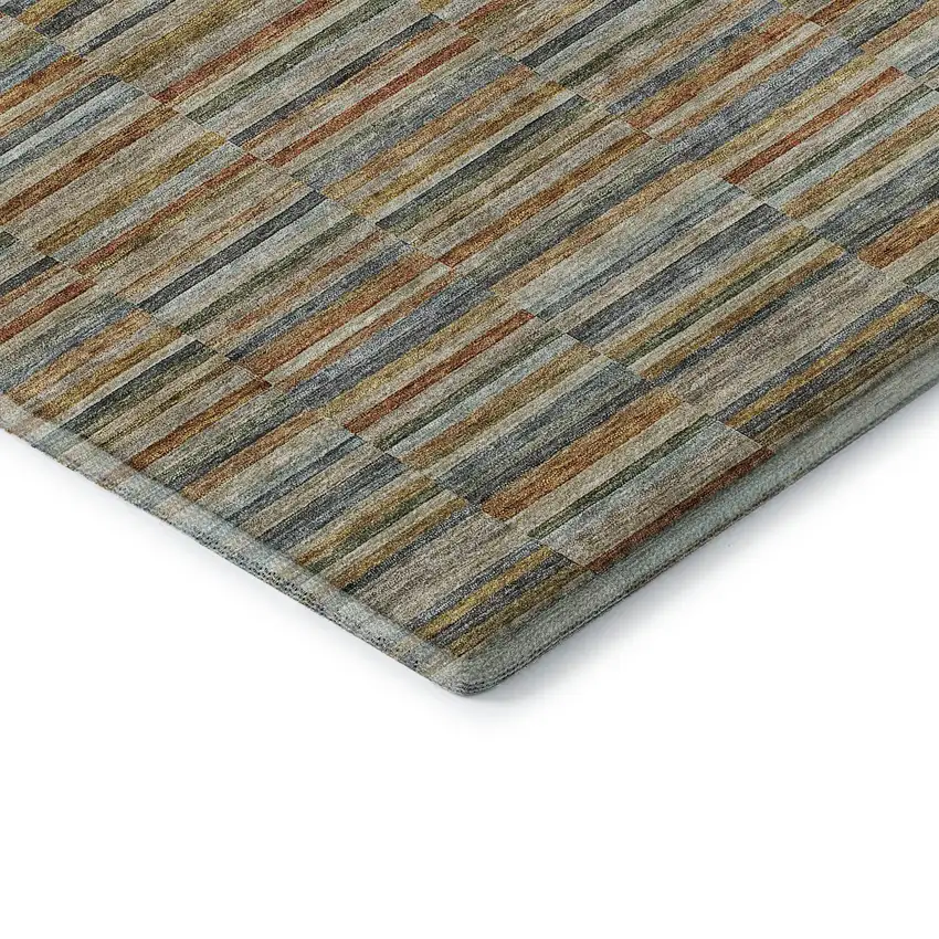 Rust Beige And Gray Striped Washable Area Rug With UV Protection Photo 8