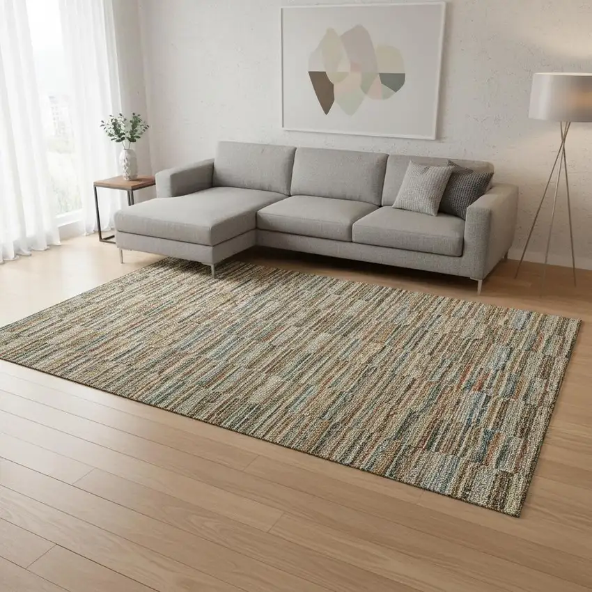 Rust Beige And Gray Striped Washable Area Rug With UV Protection Photo 2