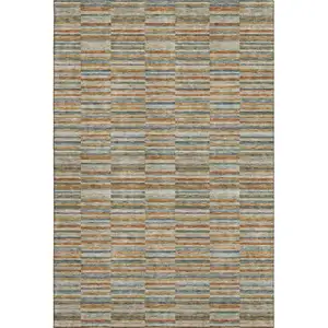 Photo of Rust Beige And Gray Striped Washable Area Rug With UV Protection