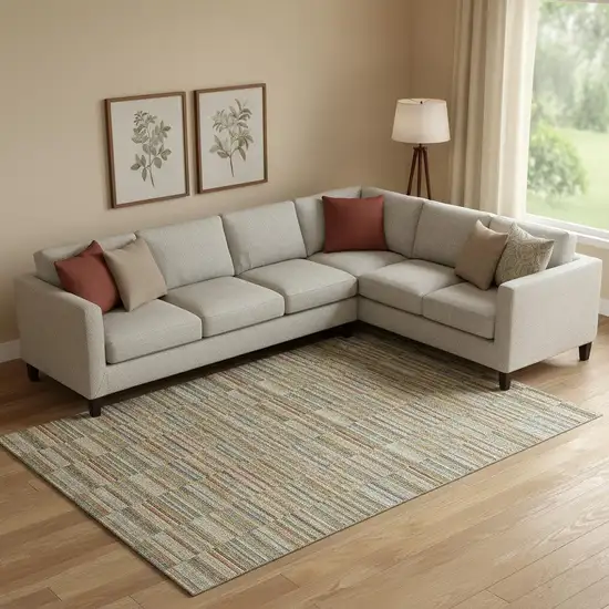 Rust Beige And Gray Striped Washable Area Rug With UV Protection Photo 1