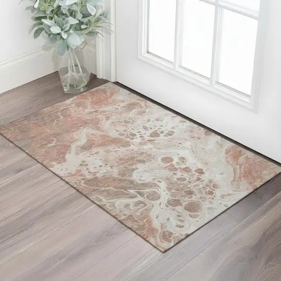 Rust Beige And Ivory Abstract Washable Area Rug With UV Protection Photo 2