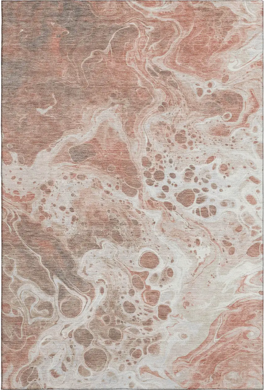 Rust Beige And Ivory Abstract Washable Area Rug With UV Protection Photo 1
