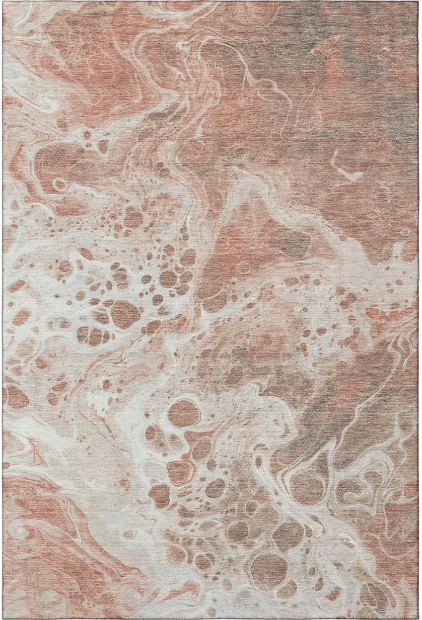 Rust Beige And Ivory Abstract Washable Area Rug With UV Protection Photo 3
