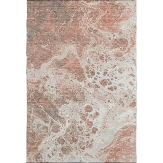Rust Beige And Ivory Abstract Washable Area Rug With UV Protection Photo 1