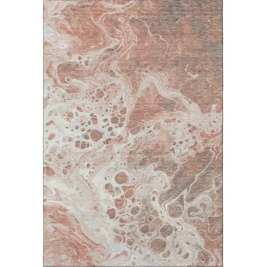 Rust Beige And Ivory Abstract Washable Area Rug With UV Protection Photo 3
