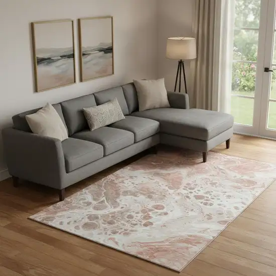 Rust Beige And Ivory Abstract Washable Area Rug With UV Protection Photo 2