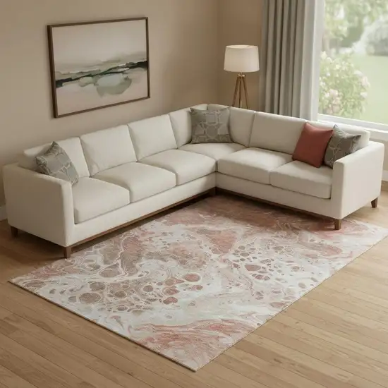 Rust Beige And Ivory Abstract Washable Area Rug With UV Protection Photo 2