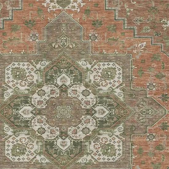 Rust Beige And Olive Green Oriental Washable Area Rug With UV Protection Photo 2