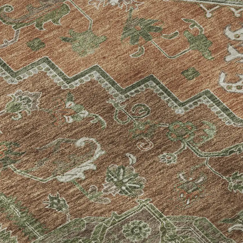 Rust Beige And Olive Green Oriental Washable Area Rug With UV Protection Photo 9