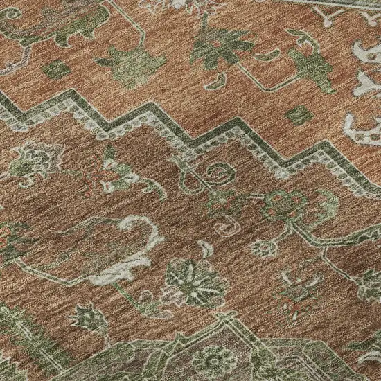 Rust Beige And Olive Green Oriental Washable Area Rug With UV Protection Photo 9