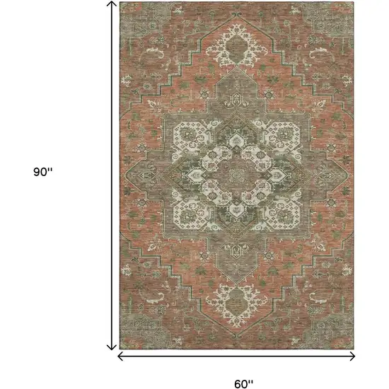 Rust Beige And Olive Green Oriental Washable Area Rug With UV Protection Photo 6