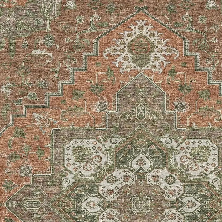 Rust Beige And Olive Green Oriental Washable Area Rug With UV Protection Photo 2